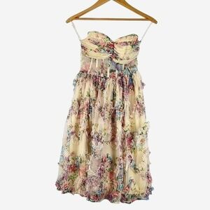 Faeriesty Strapless Floral Ruffle Tulle Midi Dress | Size‎ XS